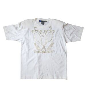 Vintage IB Diffusion Tennis Theme Tee White Embroidered Beaded Shirt Medium 90s